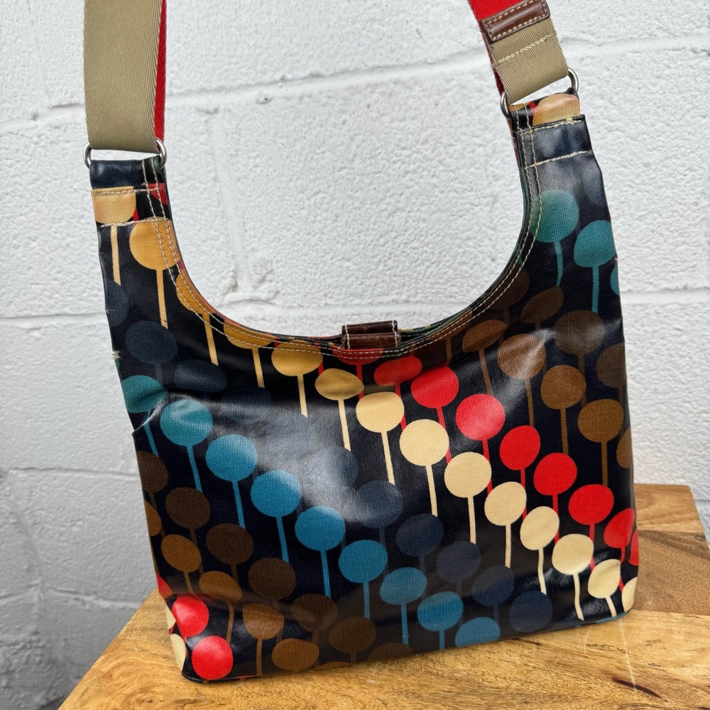 Orla Kiely Etc. Coated Canvas Shoulder Bag Geometric Print Adjustable Strap